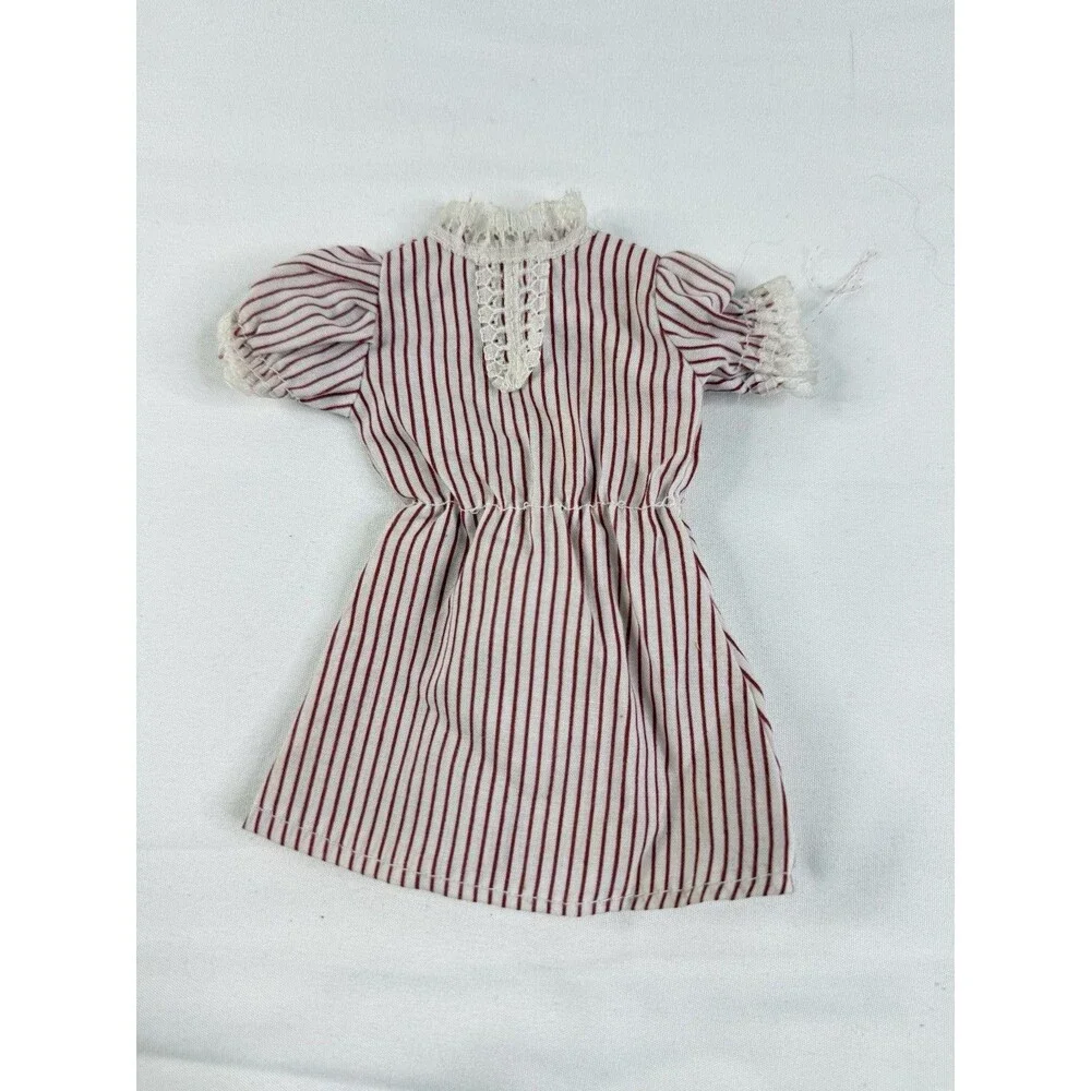 Small Striped Red Cotton Doll Dress 6”